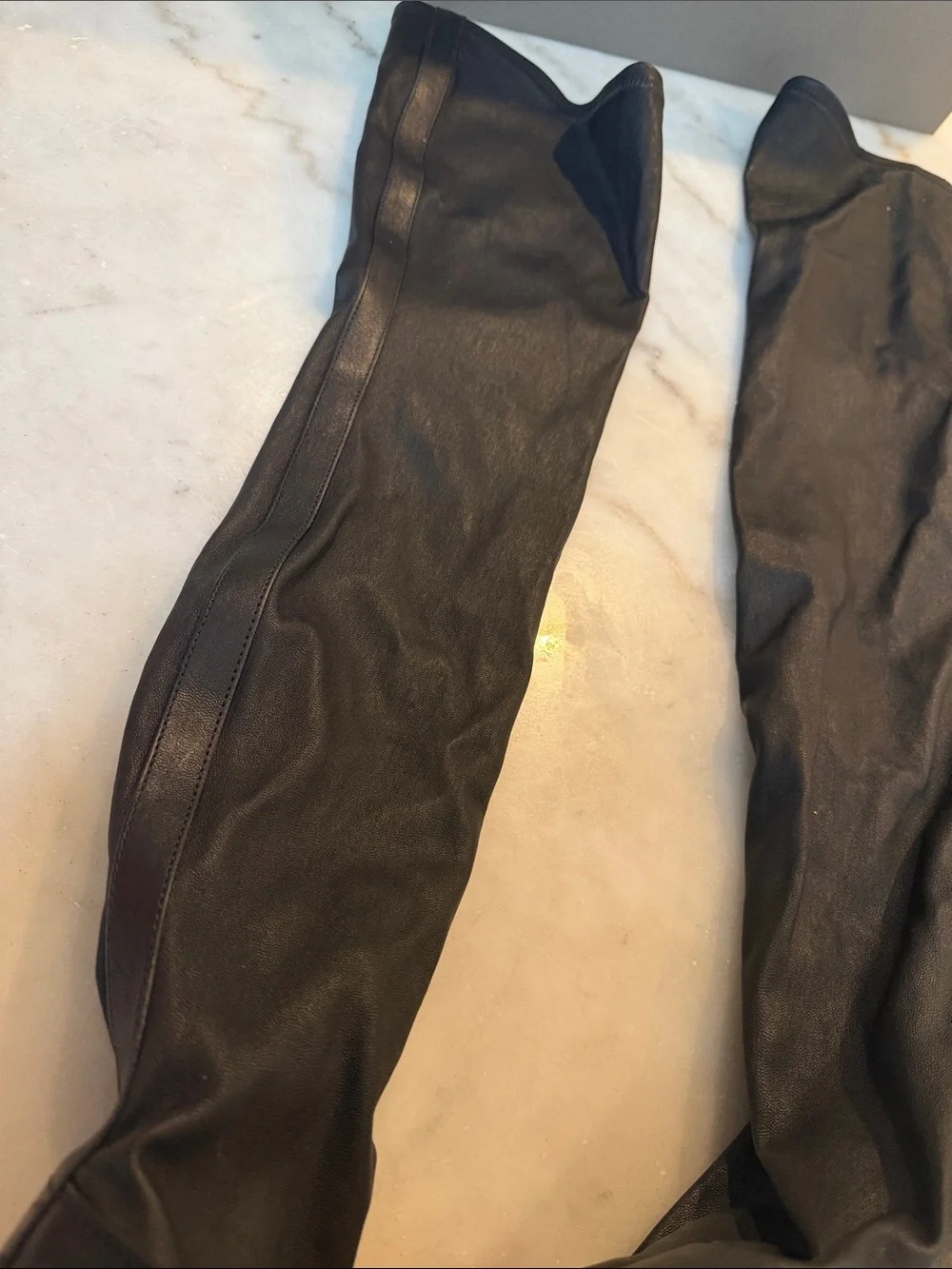Rick Owens black knee-high boots with white platform sole